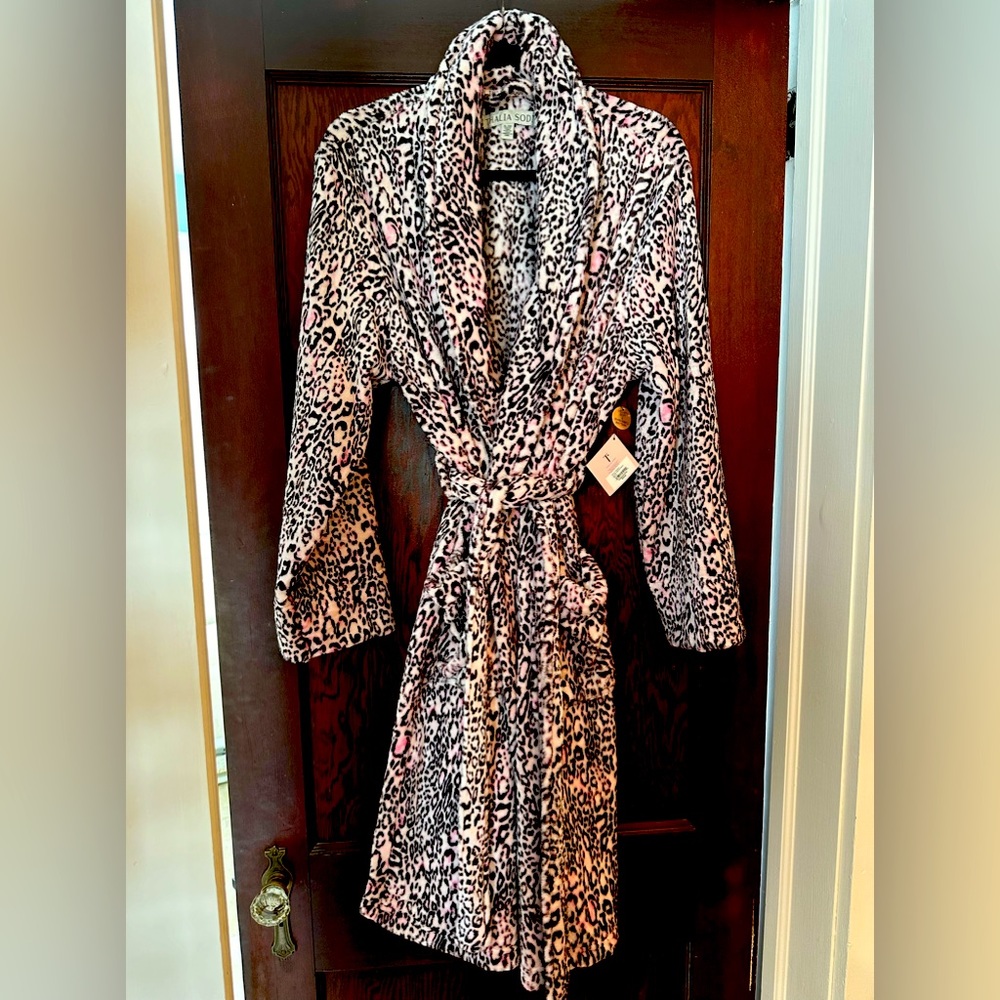 Thalia Sodi Pink Leopard Print Fleece Robe Xl